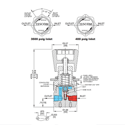 Positionneur 44 de valve pneumatique de régulateur de Tescom régulateurs de pression de 2200 séries