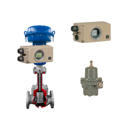 Valve de commande de tuyau ondulé avec positionneur électropneumatique Samson 3730-3 et régulateur de filtre Fisher 67CFR