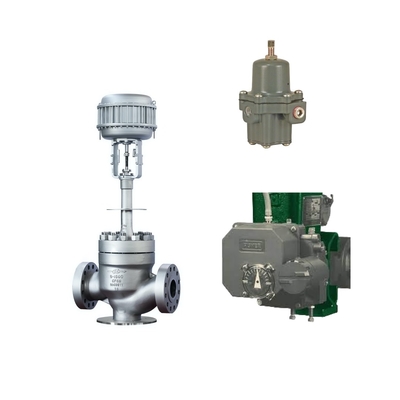 Valve de contrôle haute performance avec positionneur électro-pneumatique Fisher 3720 et régulateur de filtre Fisher 67CFR