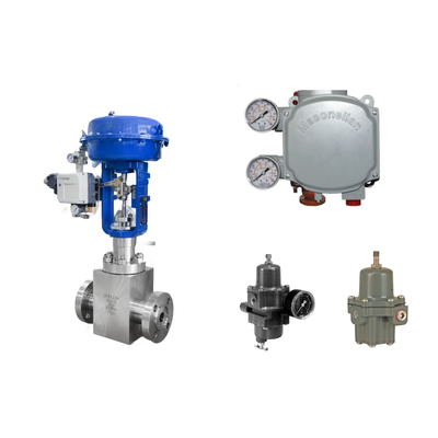 Valve de commande pneumatique avec positionneur de soupape numérique Masoneilan SVi1000 et régulateur de filtre Fisher 67CFR
