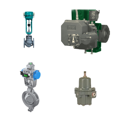 Valve de contrôle haute performance avec positionneur électro-pneumatique Fisher 3720 et régulateur de filtre Fisher 67CFR