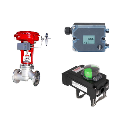 Valve de commande avec positionneur électro-pneumatique Samson 3725 avec sa fonction d'auto-étalonnage et de réglage automatique facile