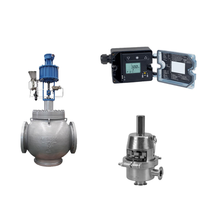 Valve à globe avec positionneur électropneumatique Samson 3725 et vanne régulatrice de pression Fisher SR5