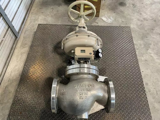 Ventilateur de commande à globe Samson 3241 de la classe de pression ANSI 300 et en acier inoxydable pour vanne avec vanne solénoïde ASCO