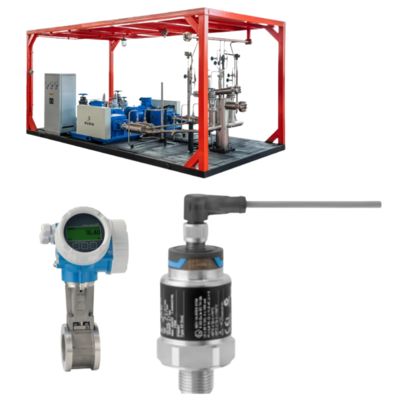 Ensemble de vannes à gaz naturel avec débitmètre à vortex Endress+Hauser Proline Prowirl D 200 et capteur de transmission de pression Cerabar PMC21