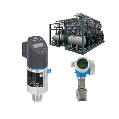 Régulateur de réduction de pression avec débitmètre de vortex Endress+Hauser Proline Prowirl D200 et émetteur de température Cerabar PTC31B