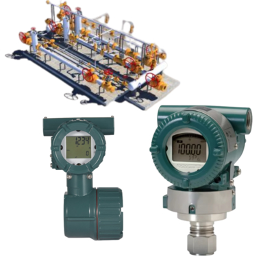 Système de commutation de vannes sur skid, équipé de débitmètres vortex Yokogawa série VY et de transmetteurs de pression Eja210e, Eja430e, Eja438e et Eja530e