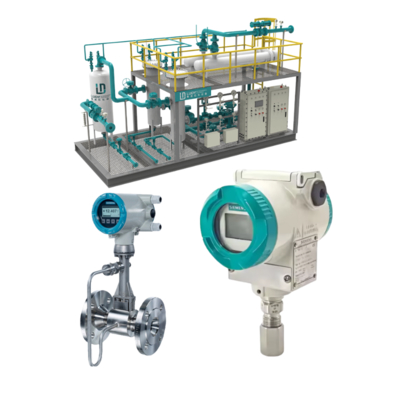 Émetteur de pression Siemens SITRANS P320 7MF0300, débitmètre à vortex SITRANS FX330 et collecteur de soupape de régulation du débit