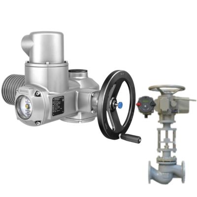 Une soupape à bille motorisée avec une boîte de vitesses AUMA GS à demi-tour et un actionneur électrique universel modulaire multi-tour SA.
