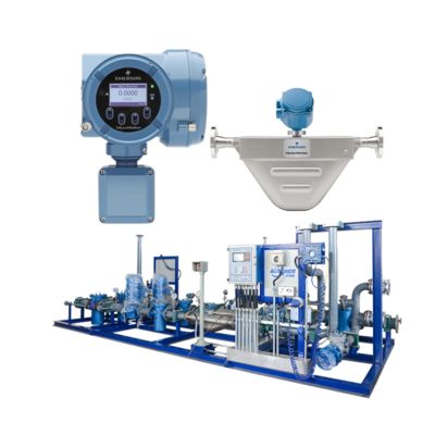 Skid de vanne de gaz naturel équipé d'un débitmètre Coriolis Micro Motion F100A et d'un transmetteur 5700 installé sur site.