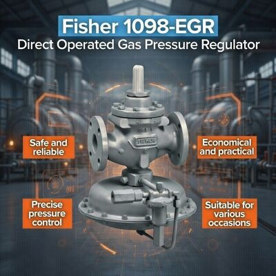 Régulateur de pression de gaz Fisher 1098-EGR à commande pilote avec capacité de débit élevée et pression de sortie réglable