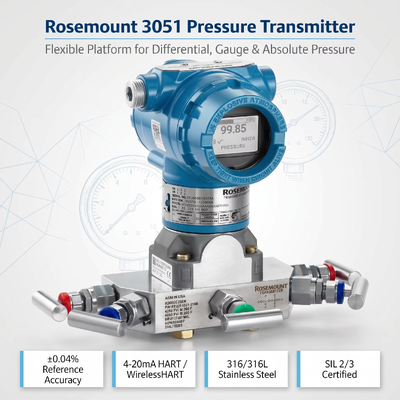 Transmetteur de pression intelligent à monture rose 3051 avec acier inoxydable 316L 4-20 mA DC / HART et ± 0,04% de précision de l'étirement
