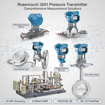 Transmetteur de pression intelligent à monture rose 3051 avec acier inoxydable 316L 4-20 mA DC / HART et ± 0,04% de précision de l'étirement