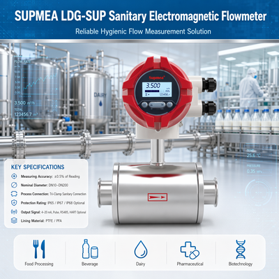 Débitmètre électromagnétique hygiénique Supmea LDG-SUP LDG-SUP-A100 pour liquides conducteurs dans les procédés pharmaceutiques