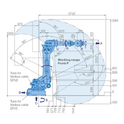 6 la charge utile 225kg du bras GP225 de robot d'axe atteignent le robot de remise matériel de 2702mm