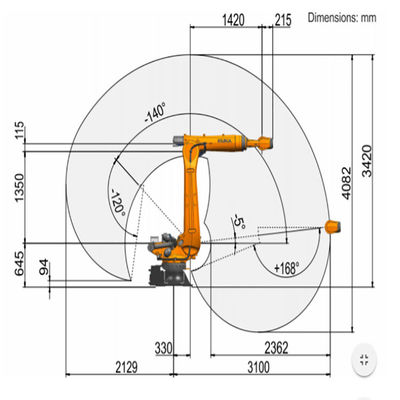 6 Kr de fraisage de la portée 3100mm KUKA de charge utile du robot 210kg d'axe 120 R3100-2 avec le contrôleur Robotic Arm Milling de Kr C4