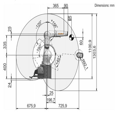 La charge utile R700-2 6.8kg de Kr 6 atteignent 726mm robot de palletisation de 6 axes