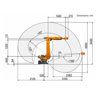 La charge utile 220kg de l'axe R3100-2 6 de Kr 150 atteignent 3100mm robot de peinture de 6 axes